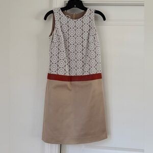 Anne Klein White Lace Top Tan Dress with Rust Accent